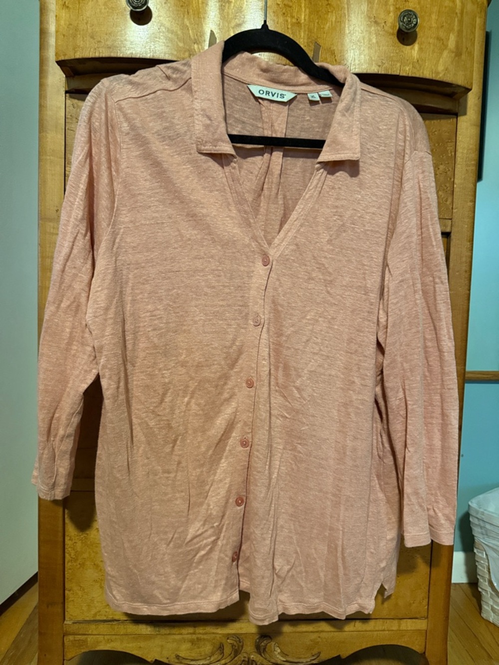 Orvis Peach Button Front Linen Shirt